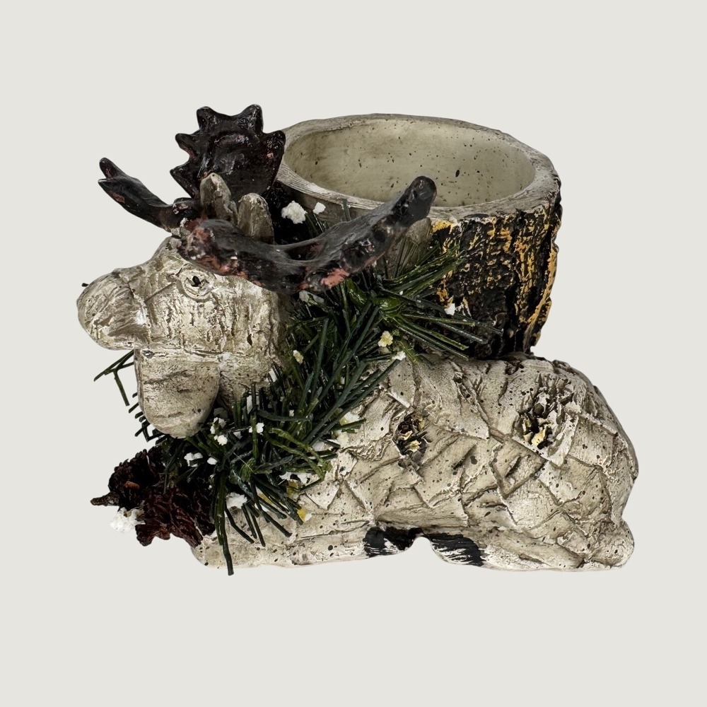 Stein Mart Woodland Moose Birch Log Candle Holder Planter Rustic Lodge Decor